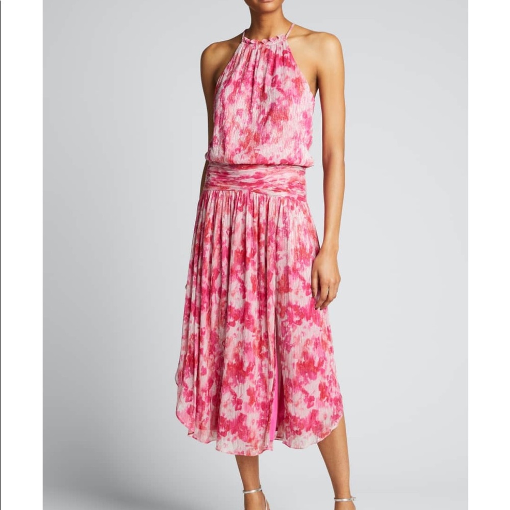 Ramy Brook pink metallic printed midi dress